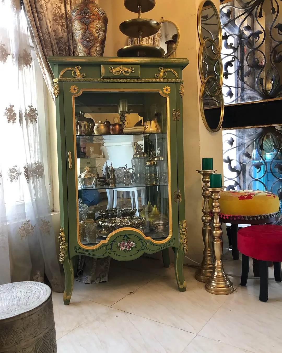 Vintage Green Display Cabinet