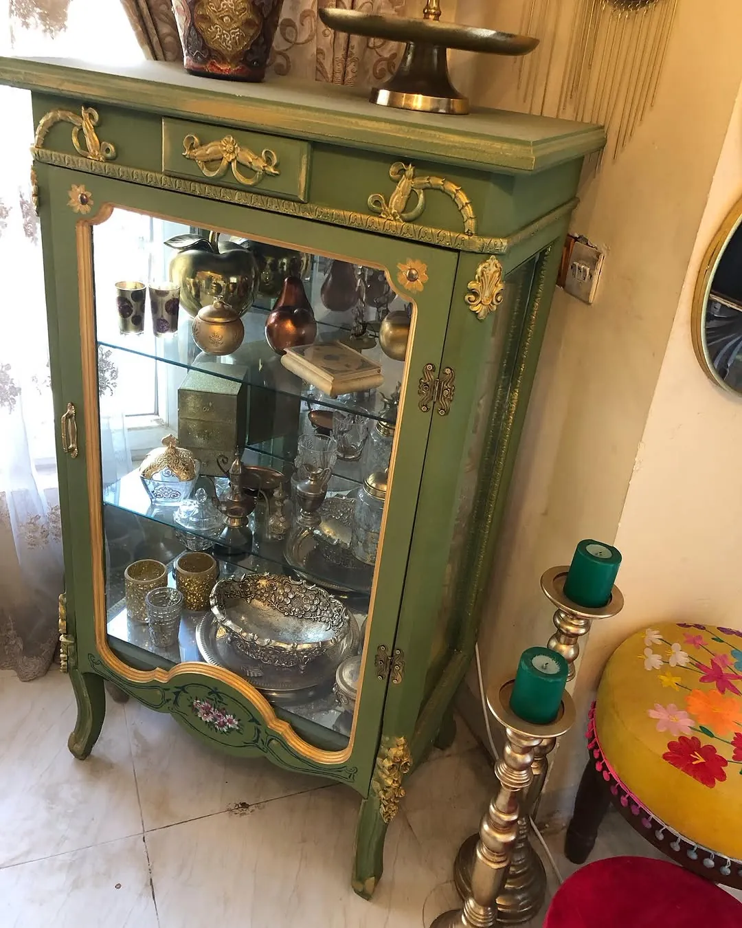 Vintage Green Display Cabinet