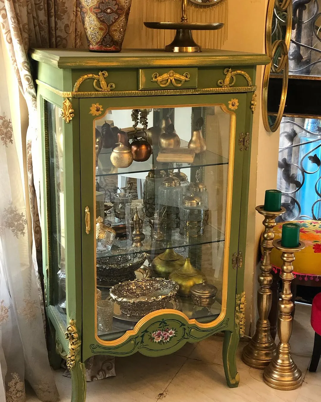 Vintage Green Display Cabinet