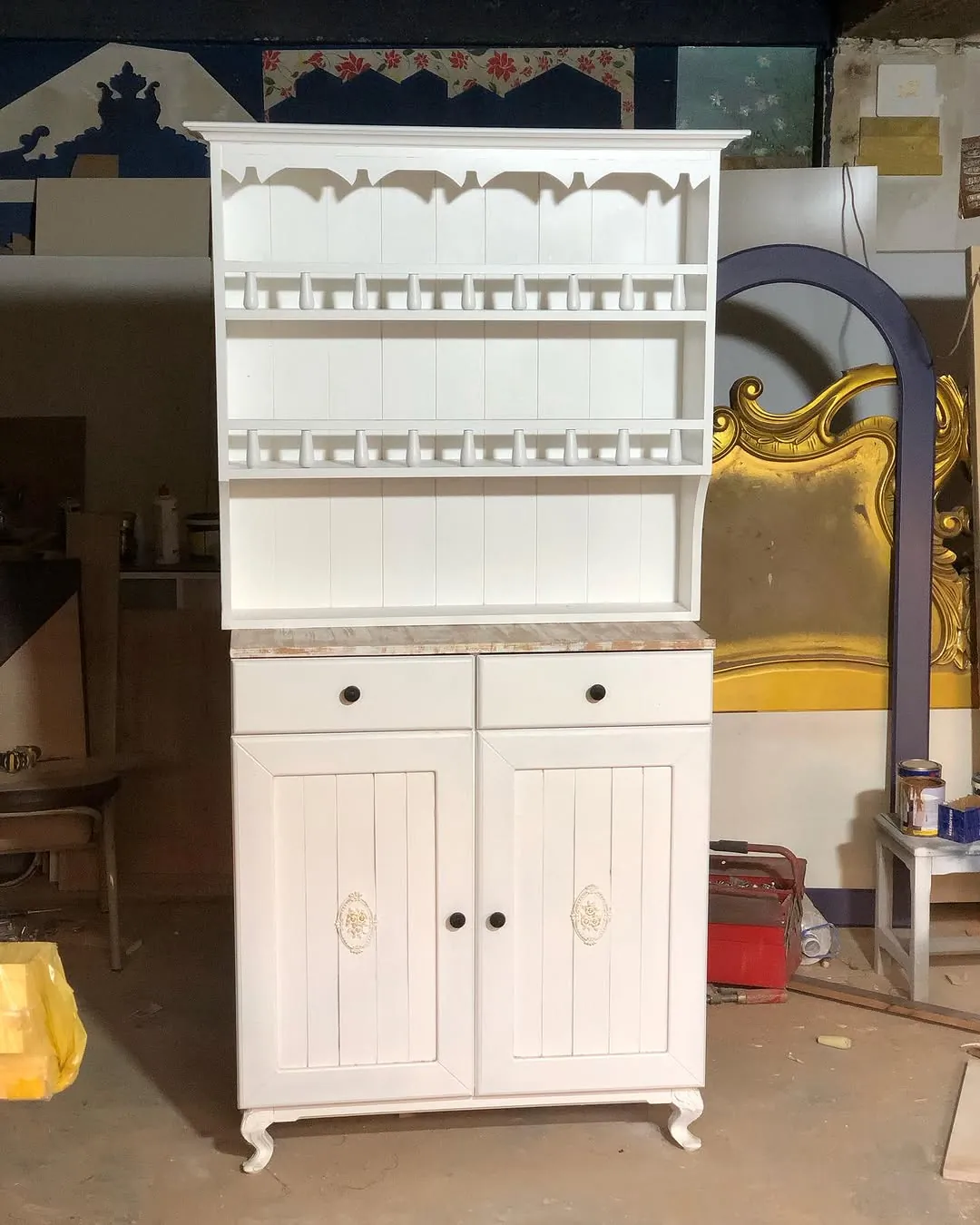 White Wooden Cabinet with Shelves