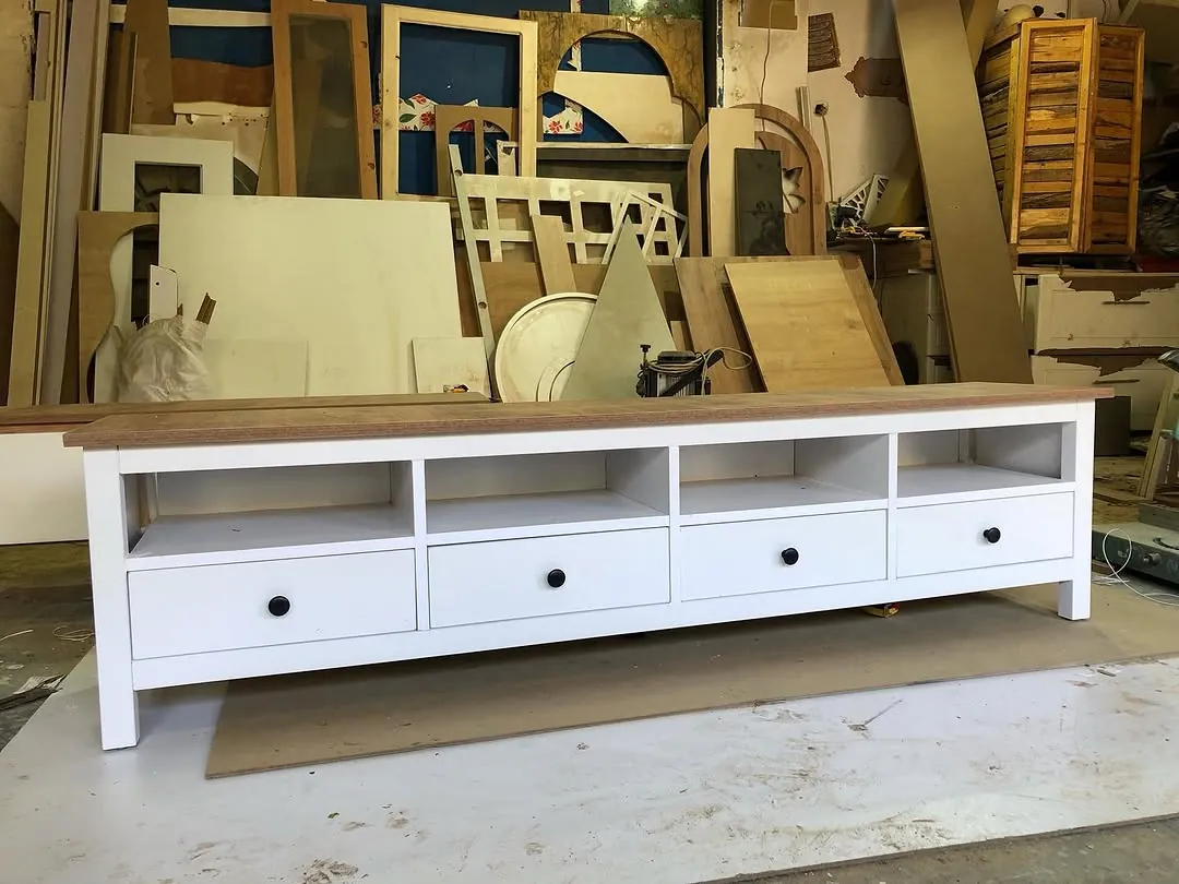 White TV Stand with Drawers