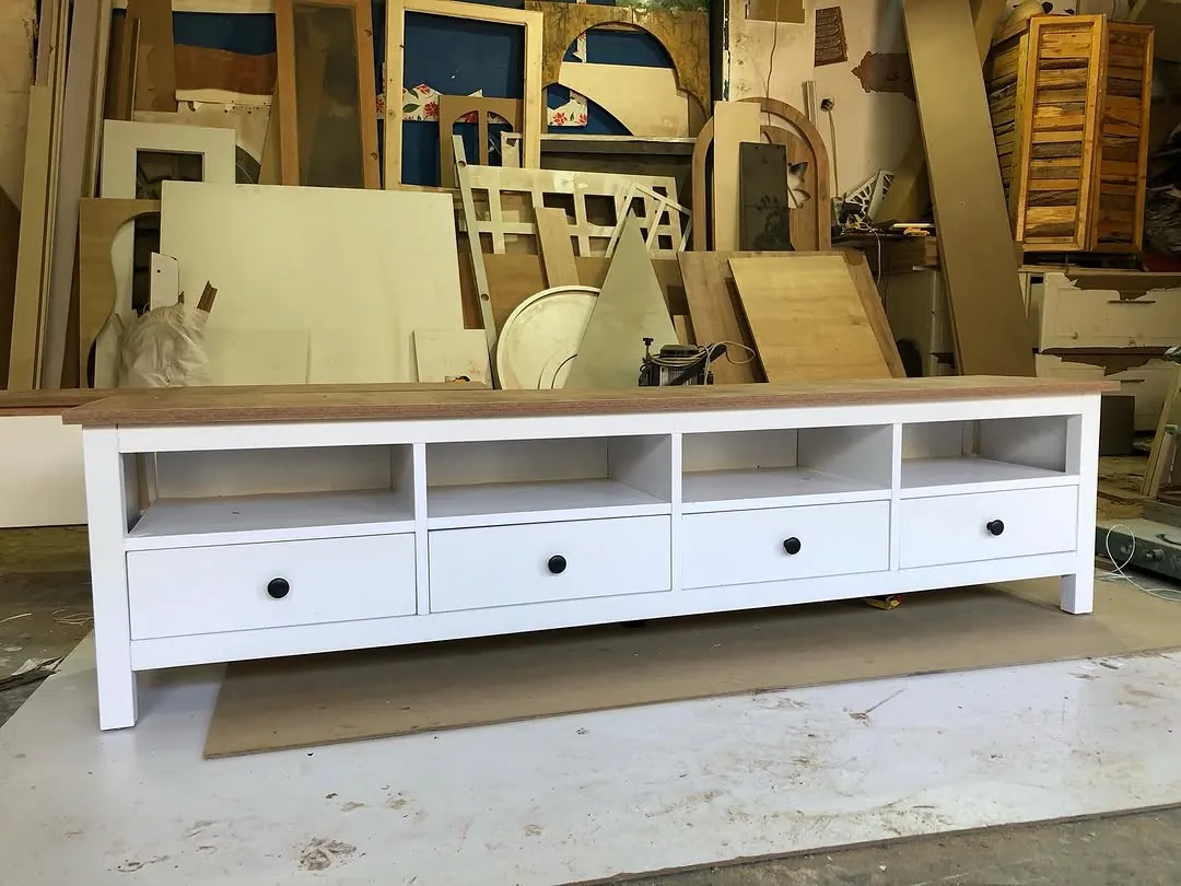 White TV Stand with Drawers