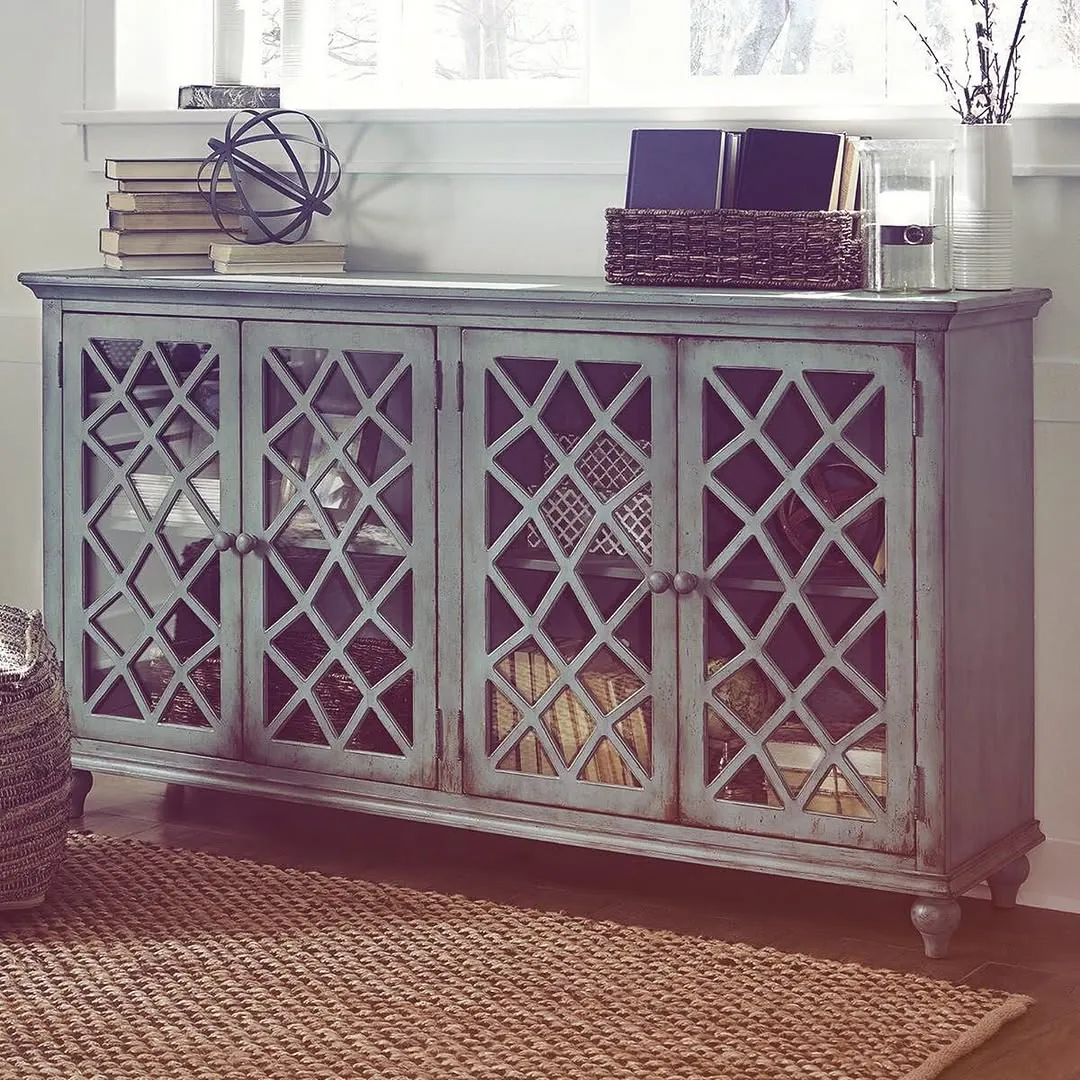 Wooden Sideboard Cabinet with Glass Doors