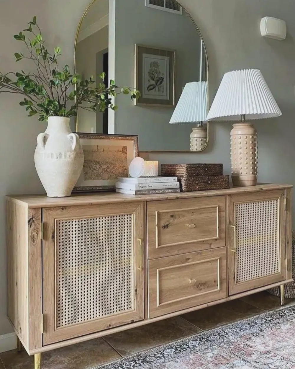 Wooden Sideboard with Cane Detailing