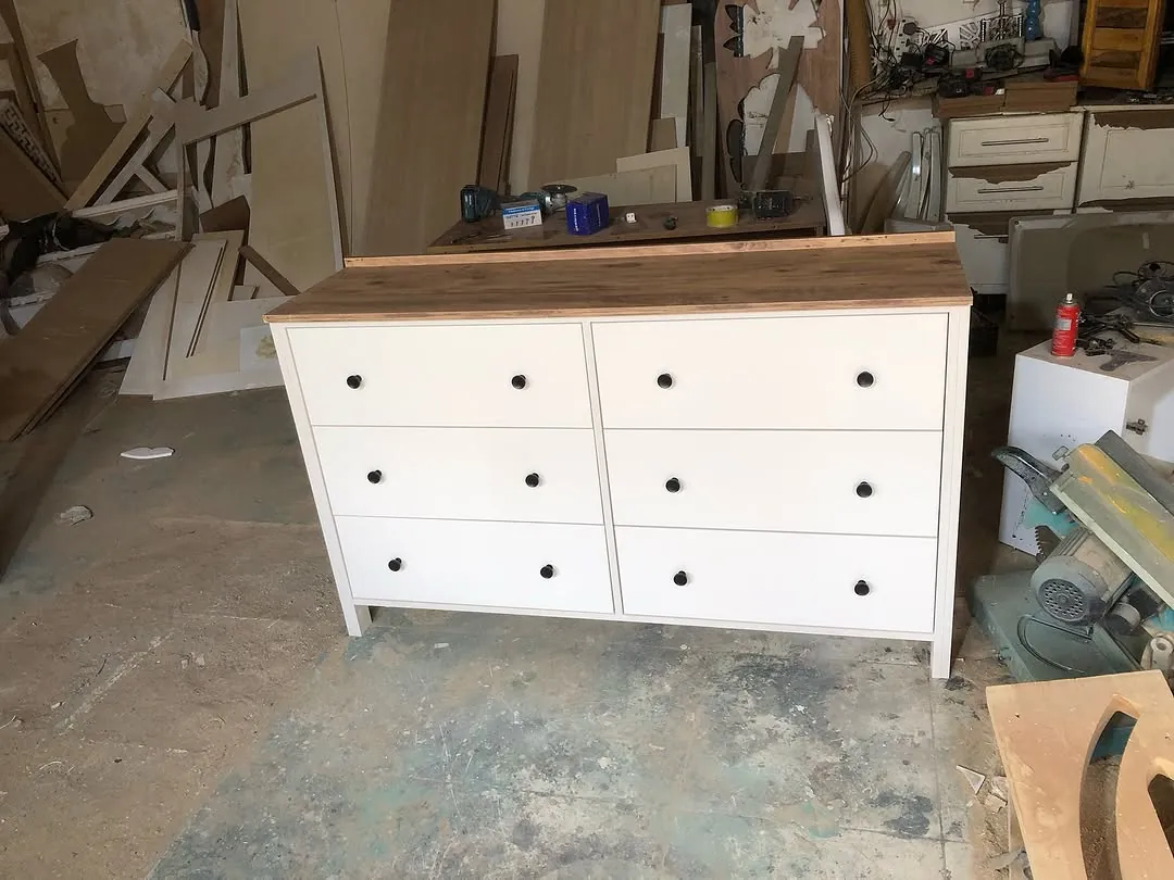 White 6-Drawer Dresser with Wooden Top
