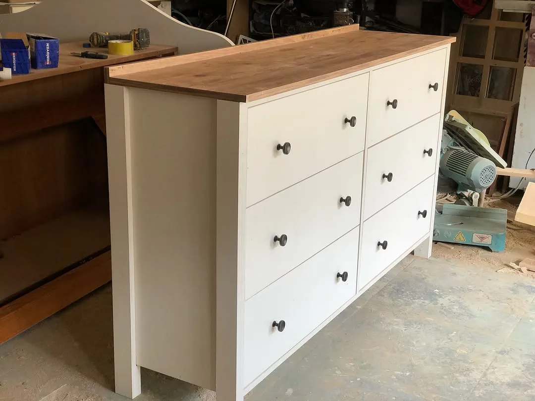 White 6-Drawer Dresser with Wooden Top