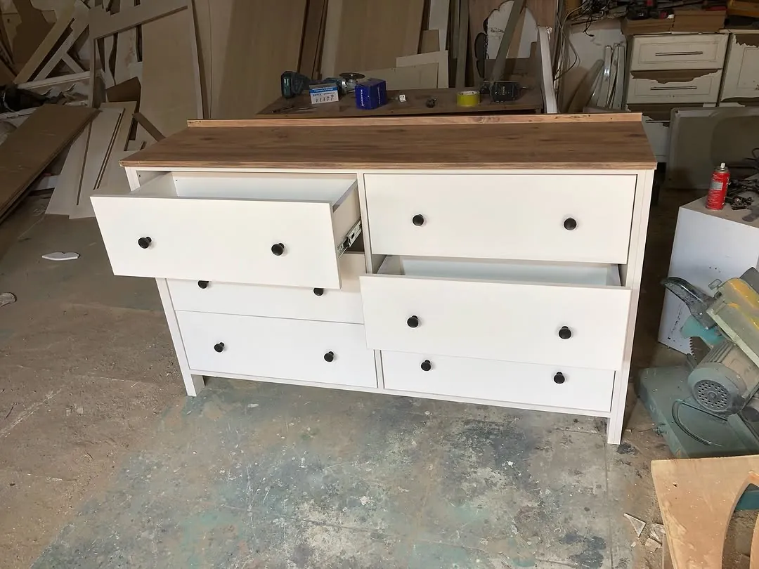 White 6-Drawer Dresser with Wooden Top