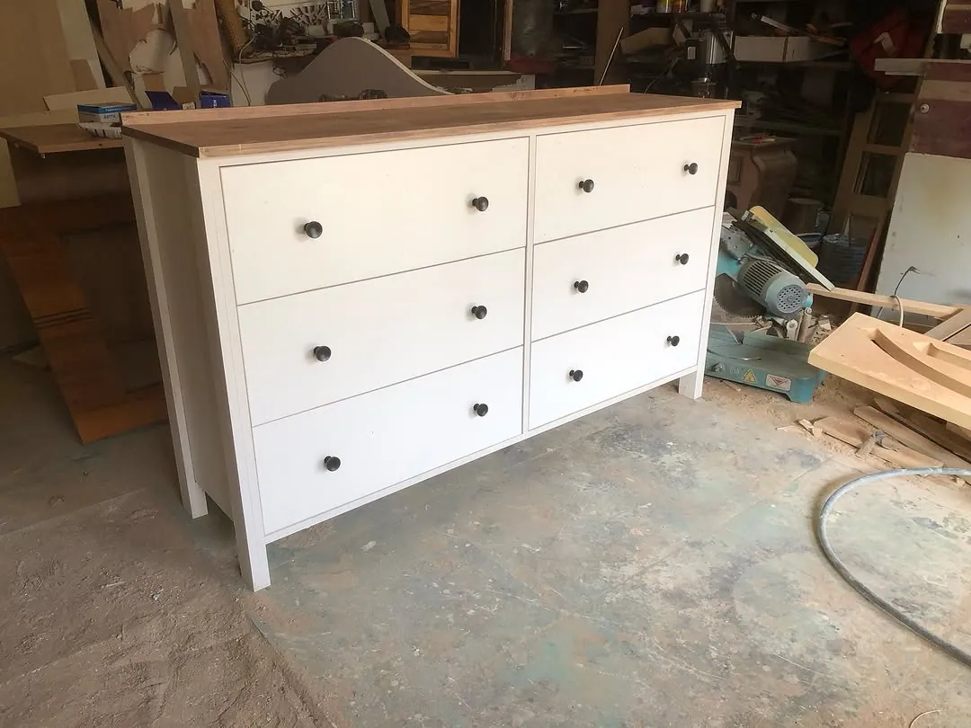 White 6-Drawer Dresser with Wooden Top