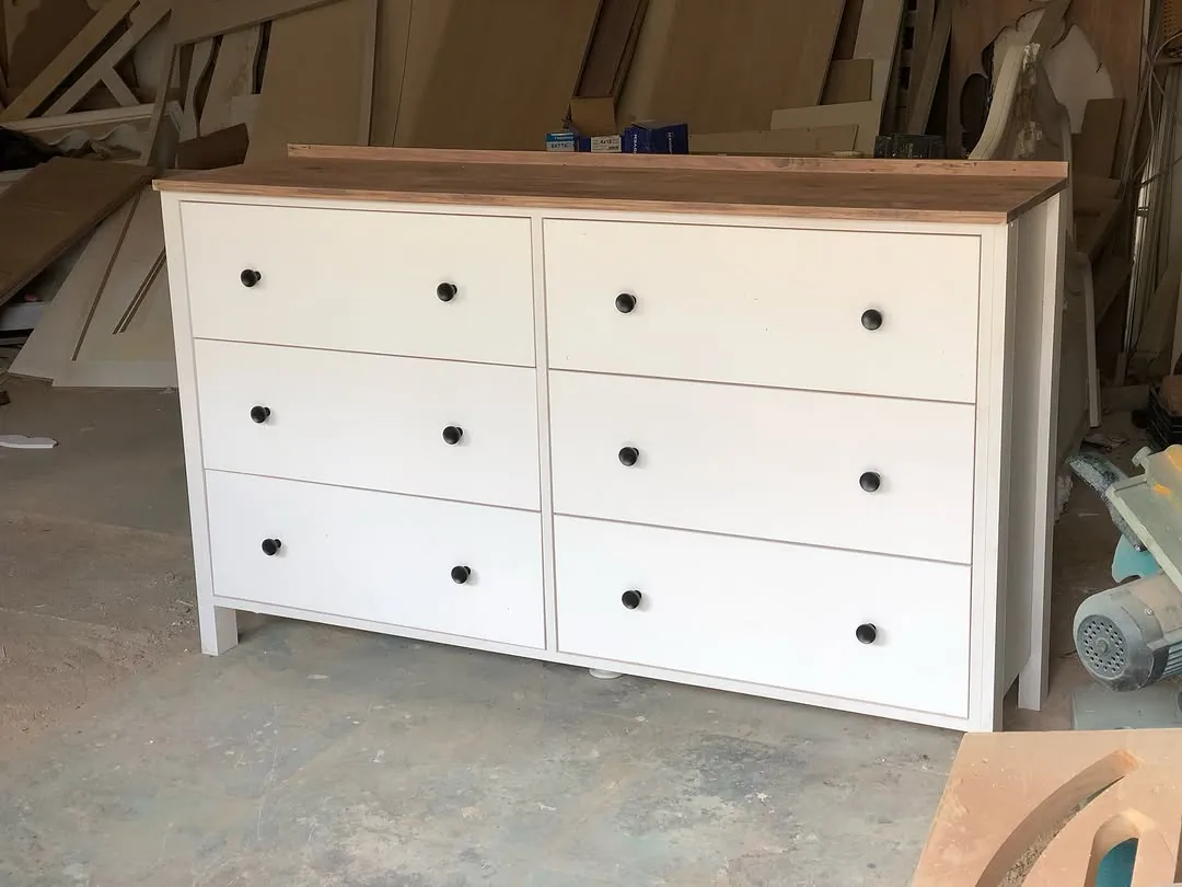 White 6-Drawer Dresser with Wooden Top