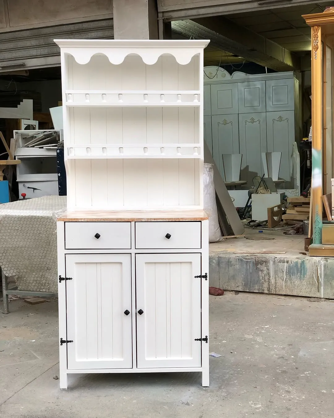 White Wooden Kitchen Hutch Cabinet