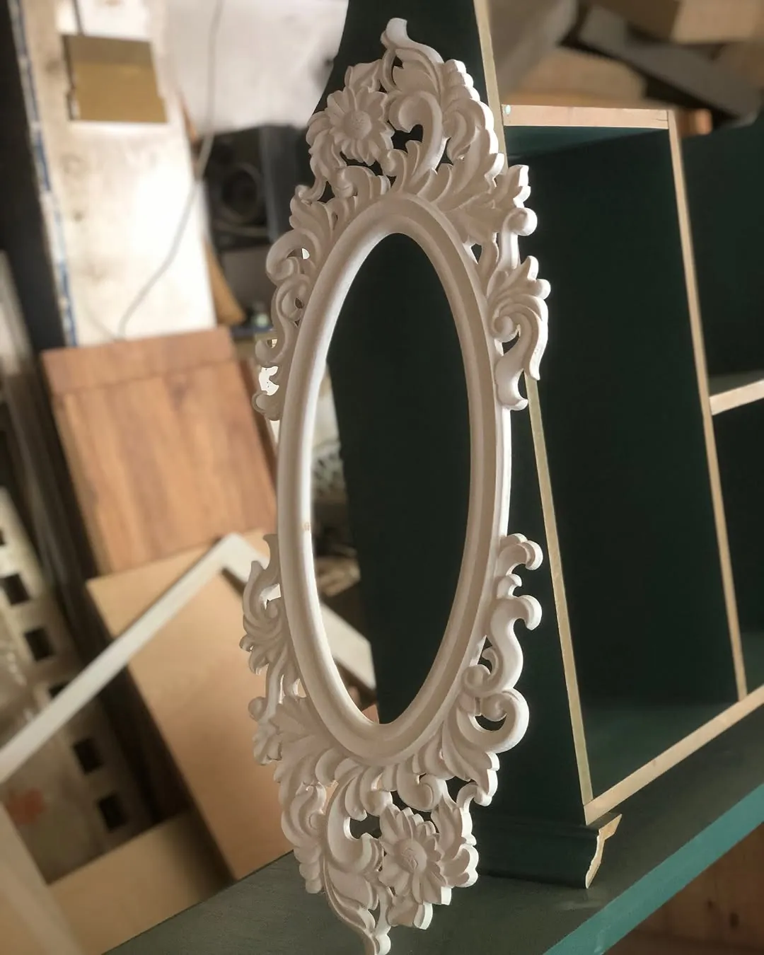 Ornate White Oval Mirror