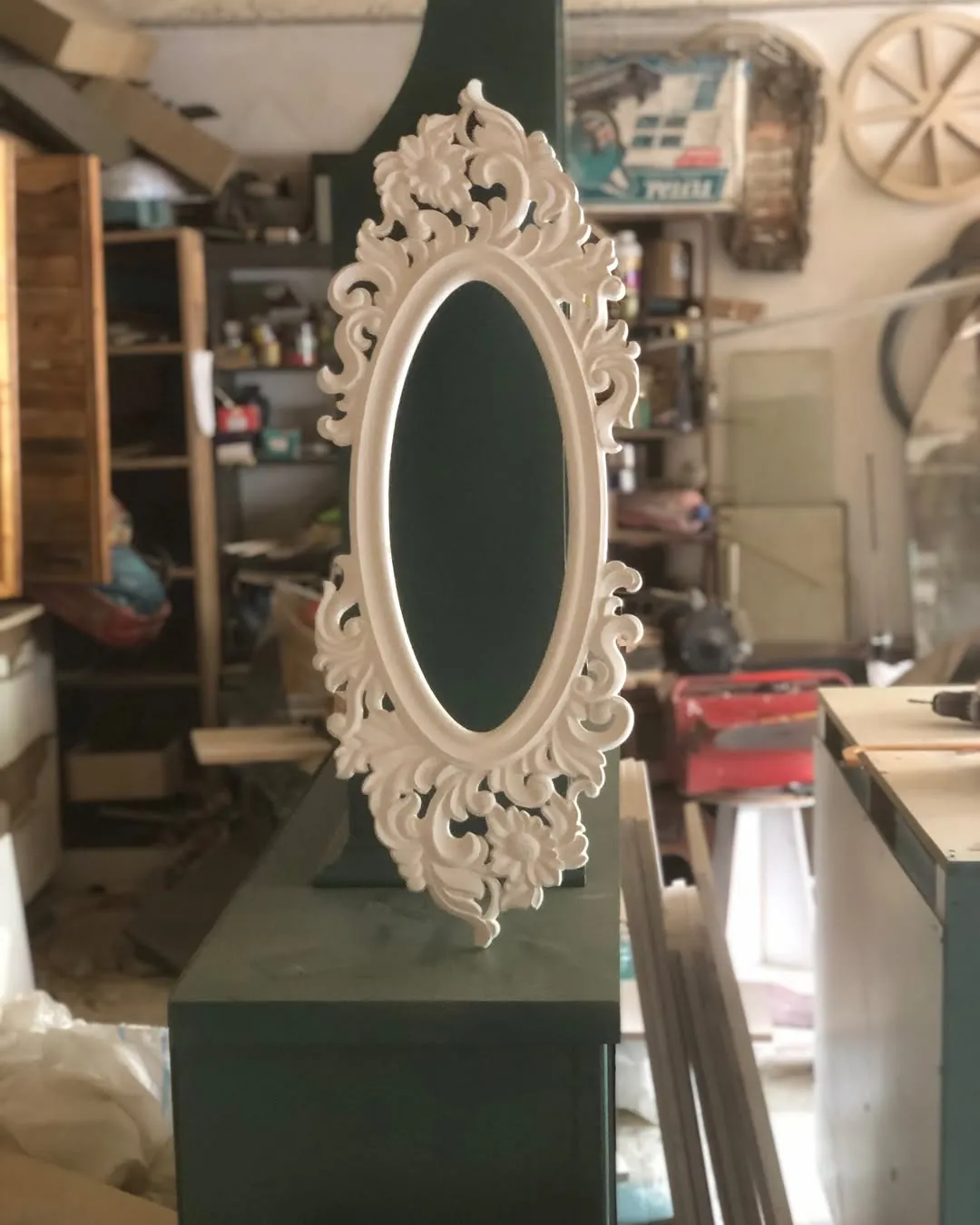 Ornate White Oval Mirror