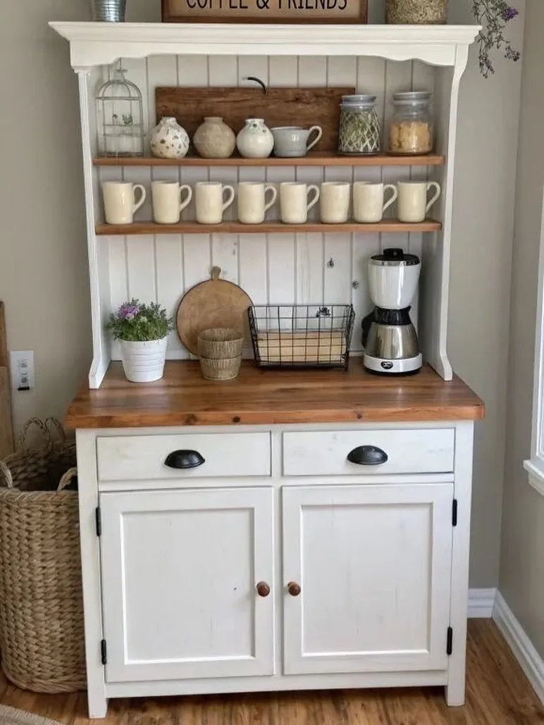 Rustic White Coffee Station Cabinet