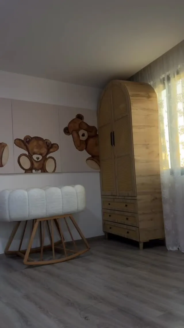 Wooden Wardrobe and Baby Cradle Set