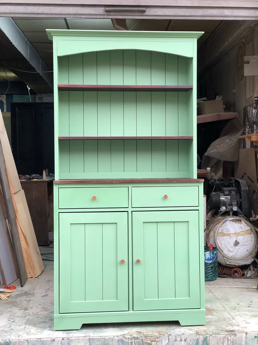 Green Wooden Cabinet with Shelves