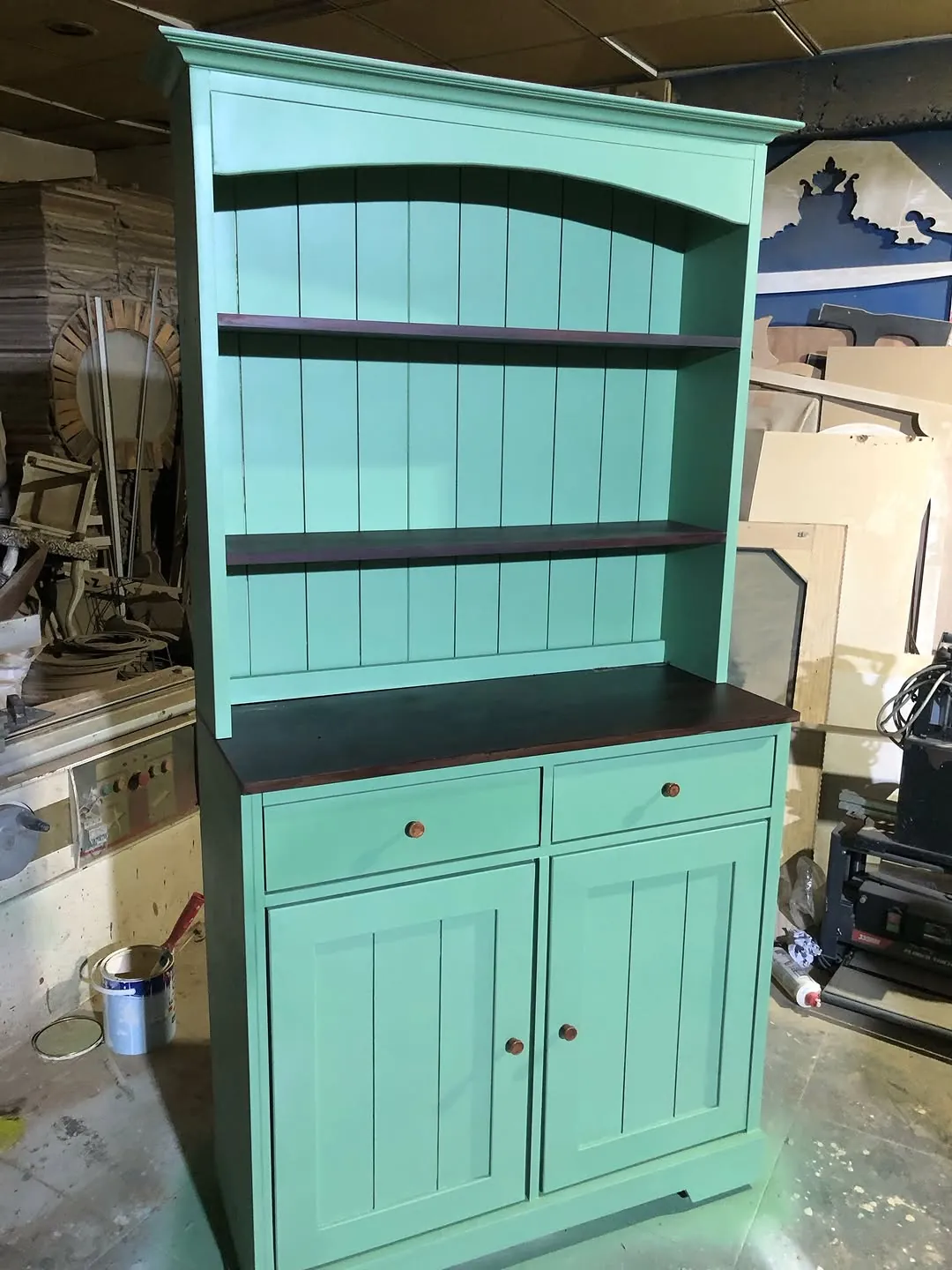 Green Wooden Cabinet with Shelves