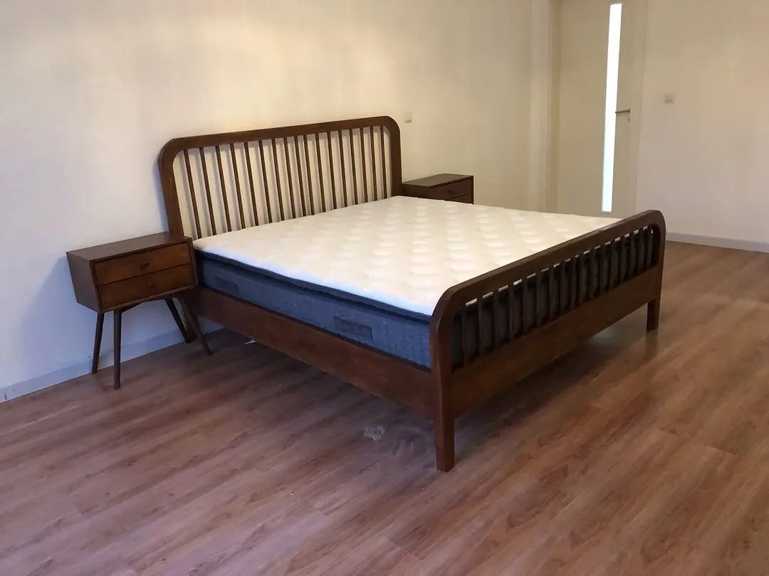 Wooden Bed Set with Side Tables
