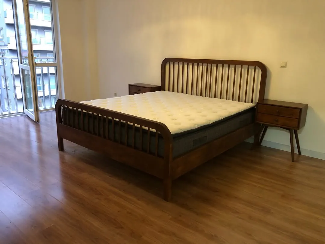 Wooden Bed Set with Side Tables
