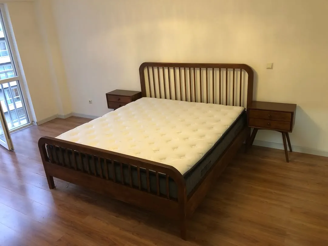 Wooden Bed Set with Side Tables