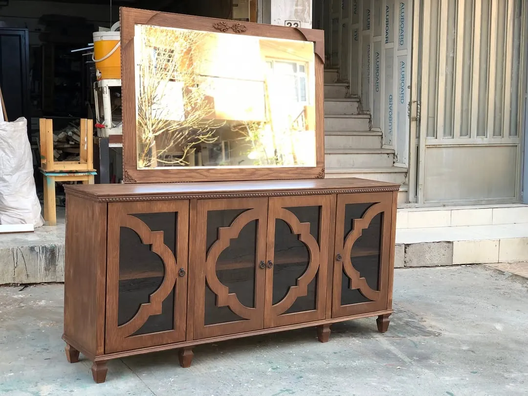 Wooden Vanity Dresser with Mirror