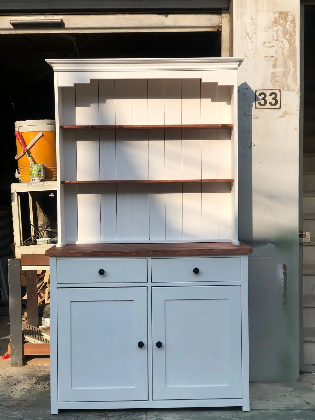 White Cabinet with Wooden Shelves