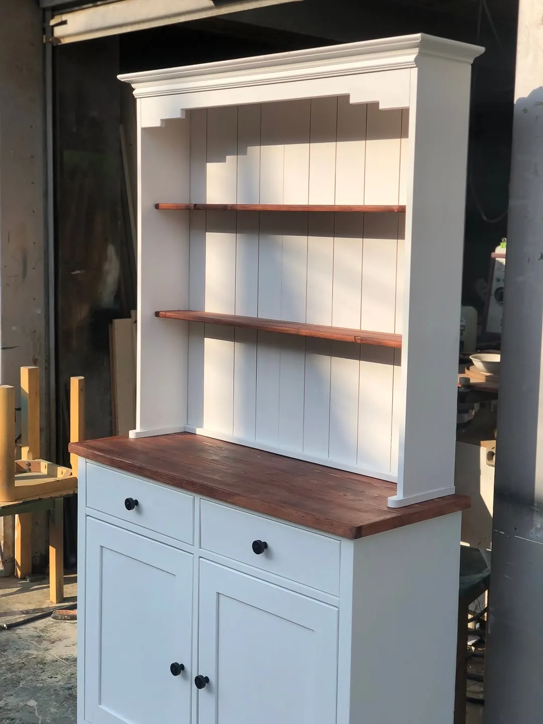 White Cabinet with Wooden Shelves