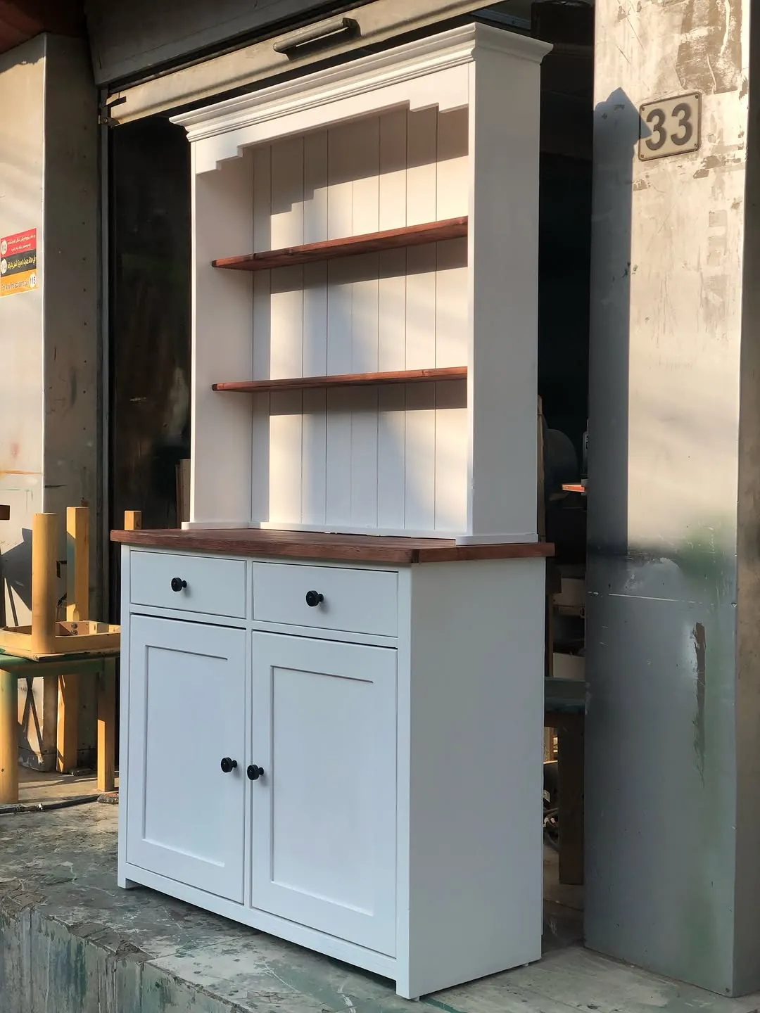 White Cabinet with Wooden Shelves