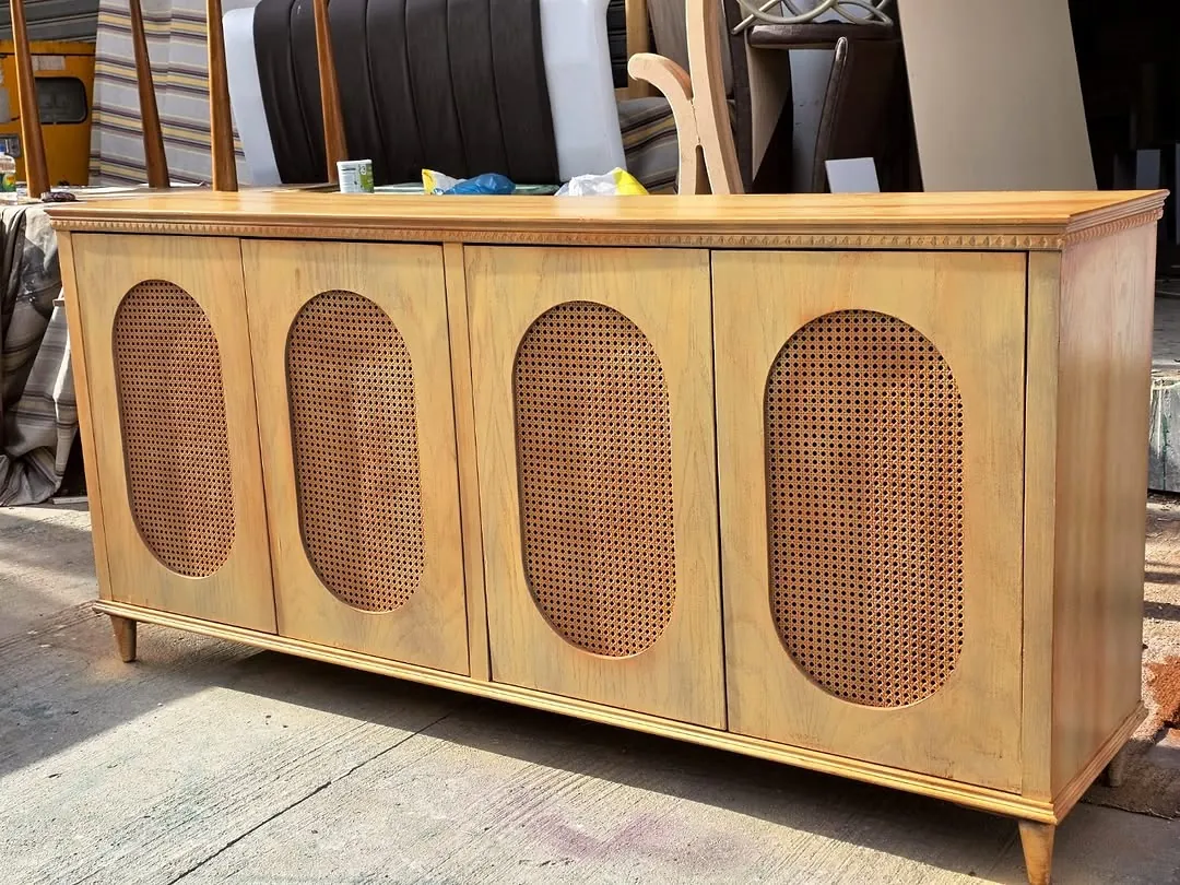 Wooden Sideboard with Cane Panels