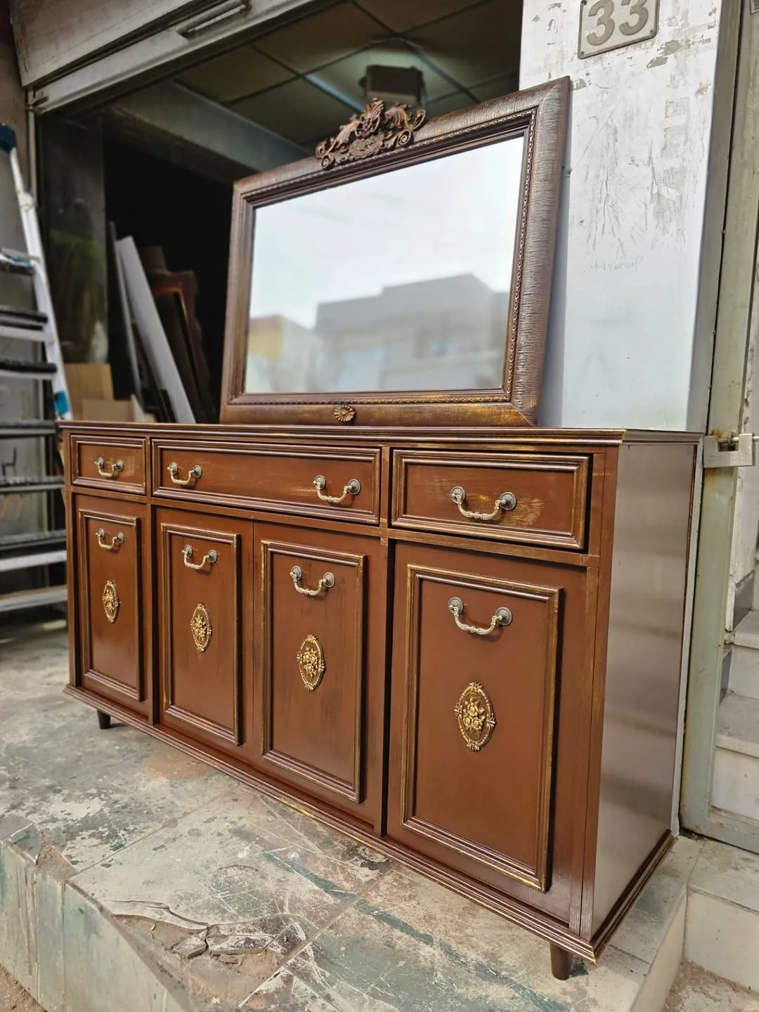 Wooden Dresser with Mirror