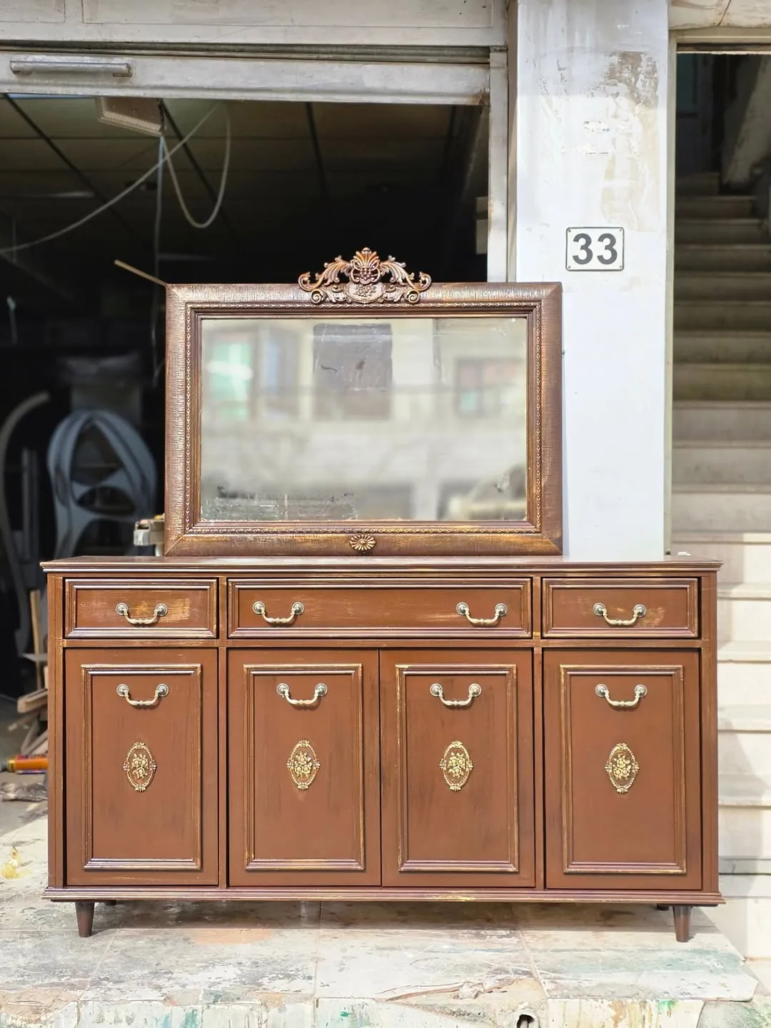 Wooden Dresser with Mirror