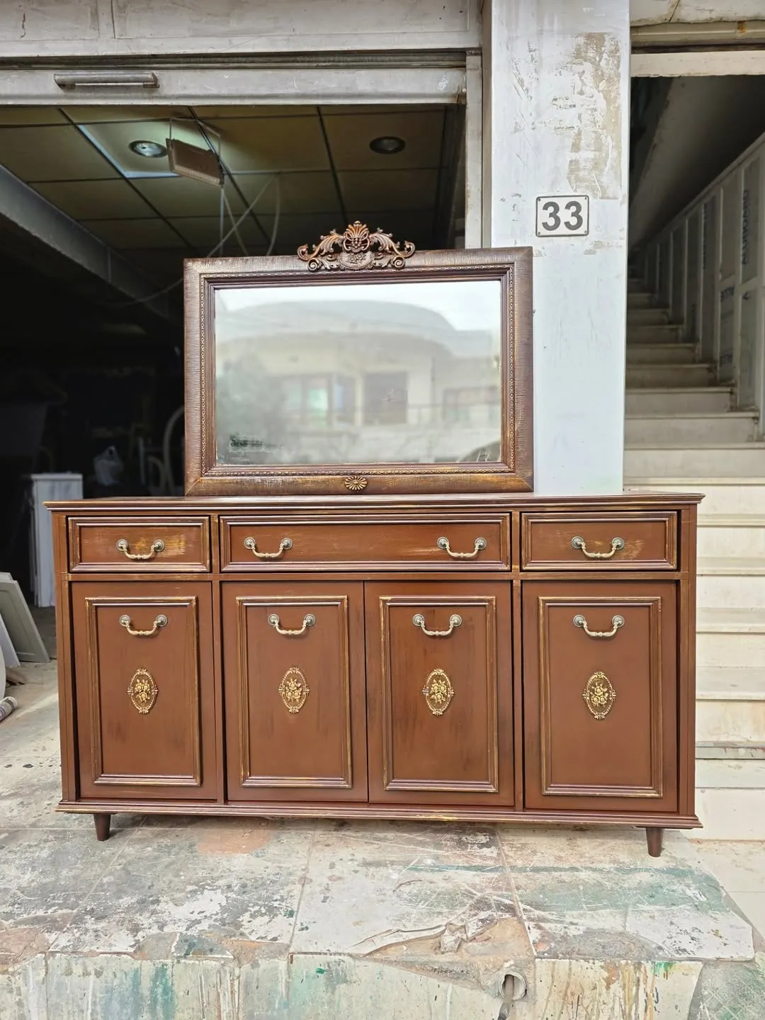 Wooden Dresser with Mirror