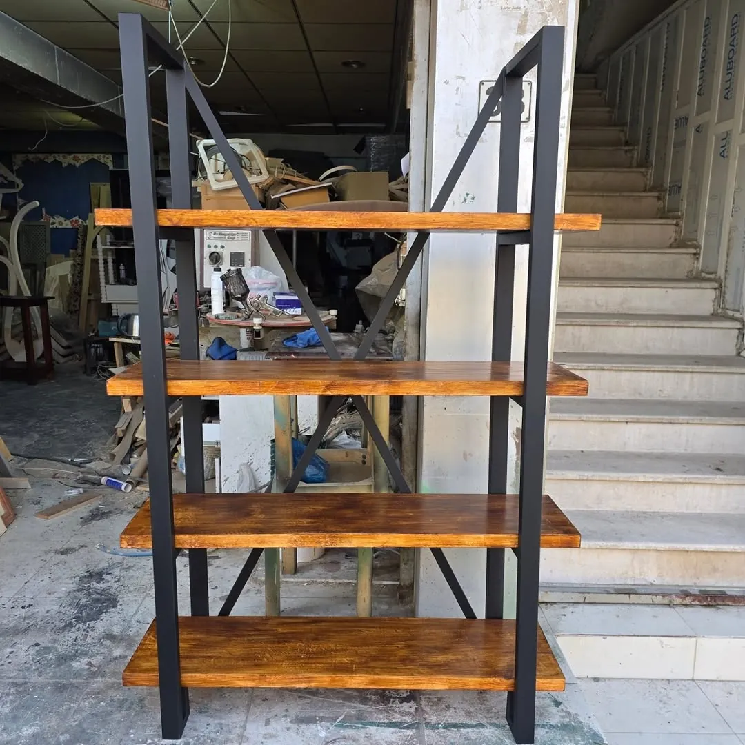 Modern Wooden Shelf with Metal Frame