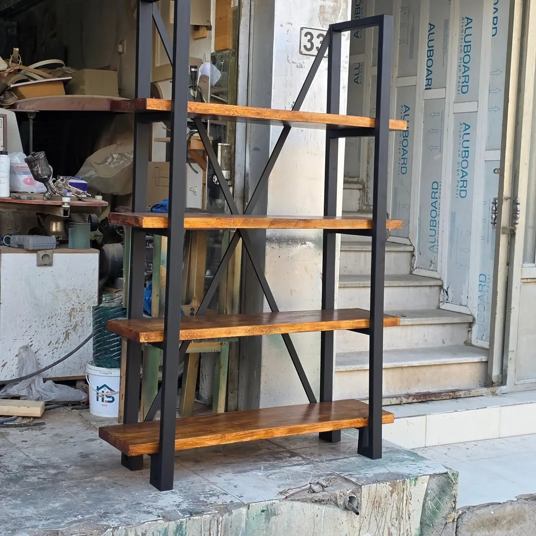 Modern Wooden Shelf with Metal Frame