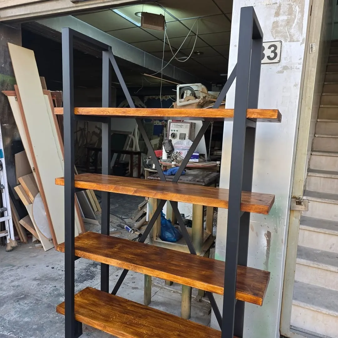 Modern Wooden Shelf with Metal Frame