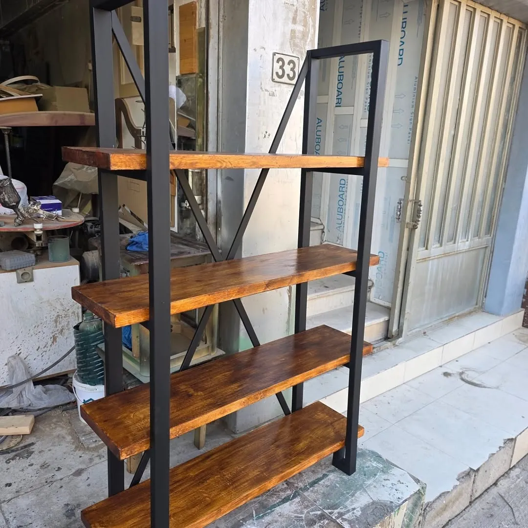 Modern Wooden Shelf with Metal Frame