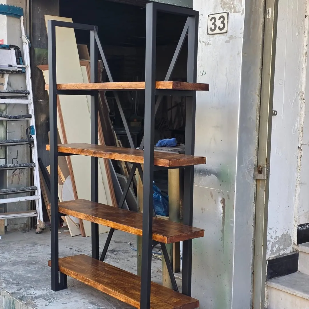 Modern Wooden Shelf with Metal Frame