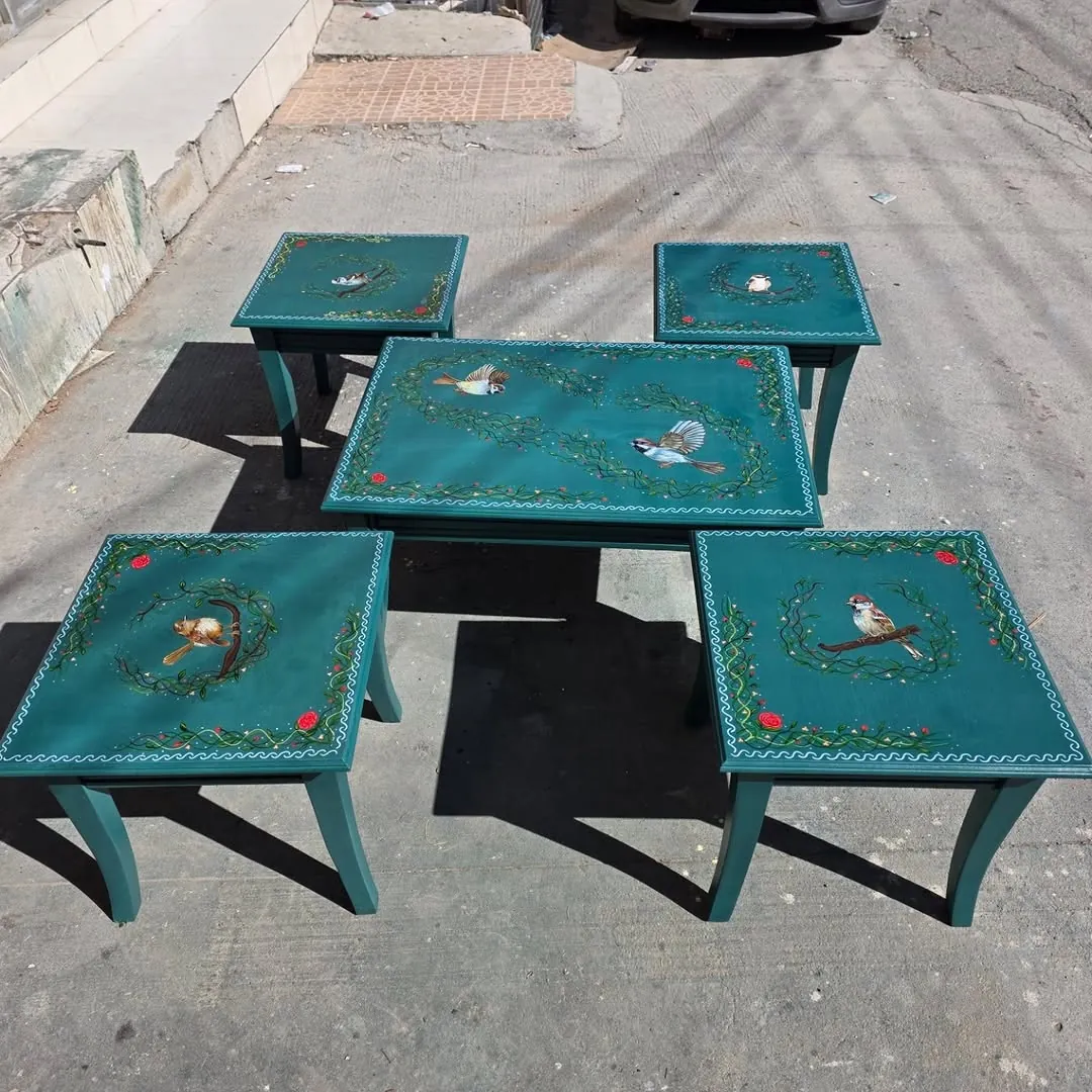 Hand-Painted Teal Nesting Tables Set
