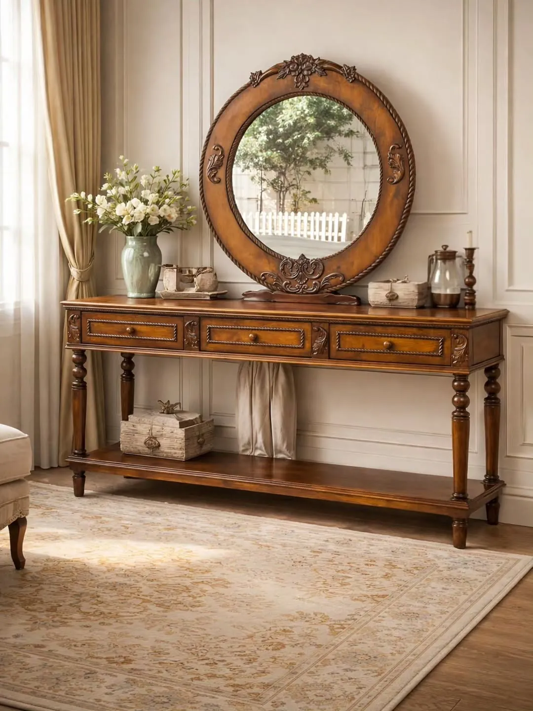 Wooden Console Table with Mirror