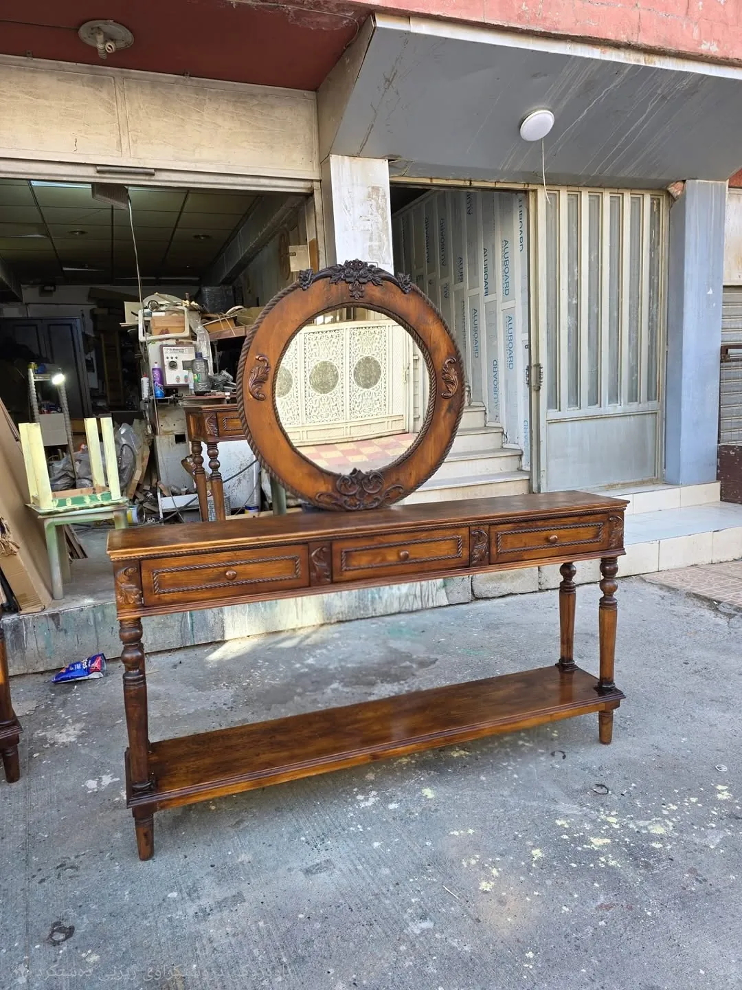 Wooden Console Table with Mirror
