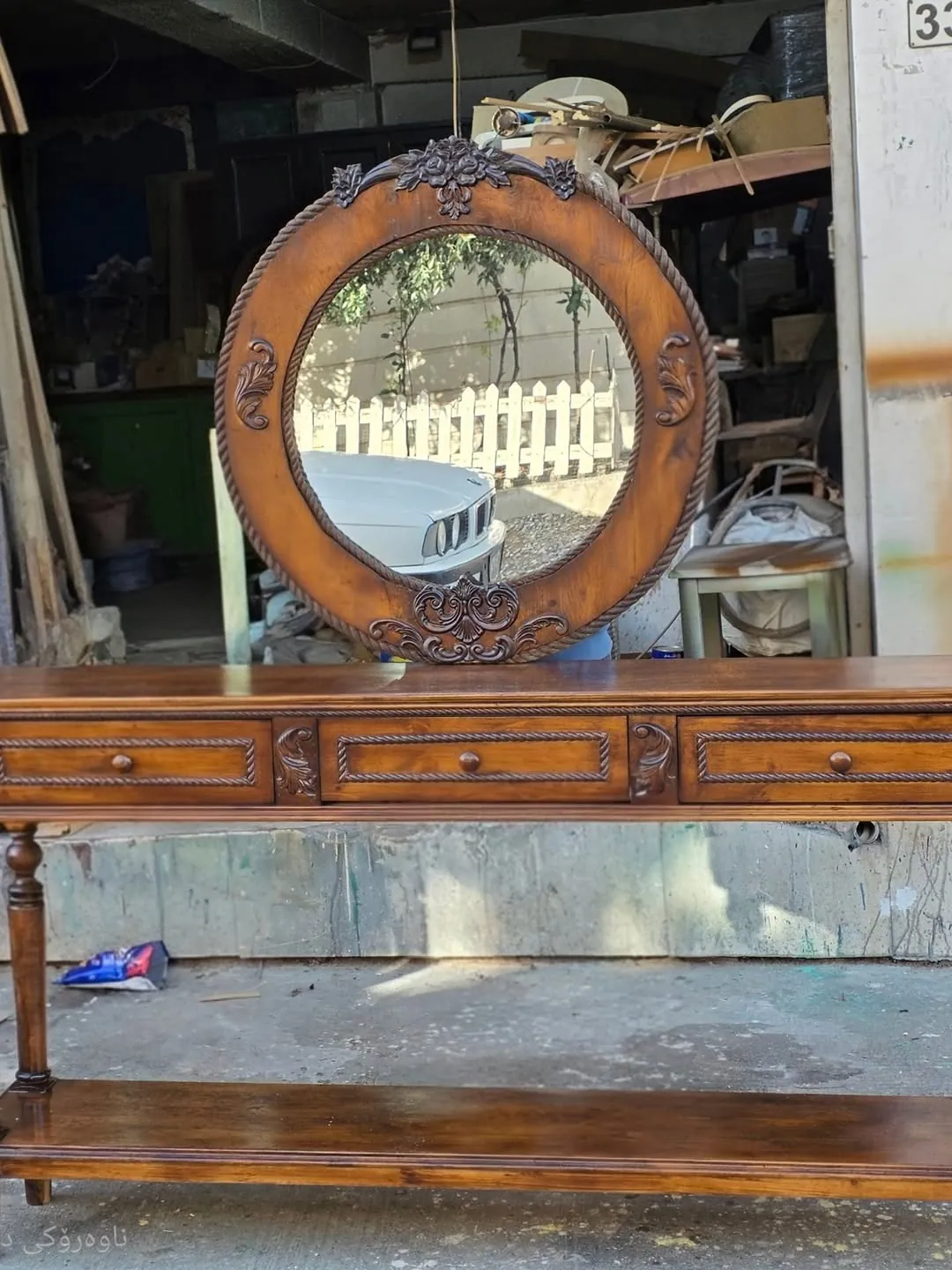 Wooden Console Table with Mirror