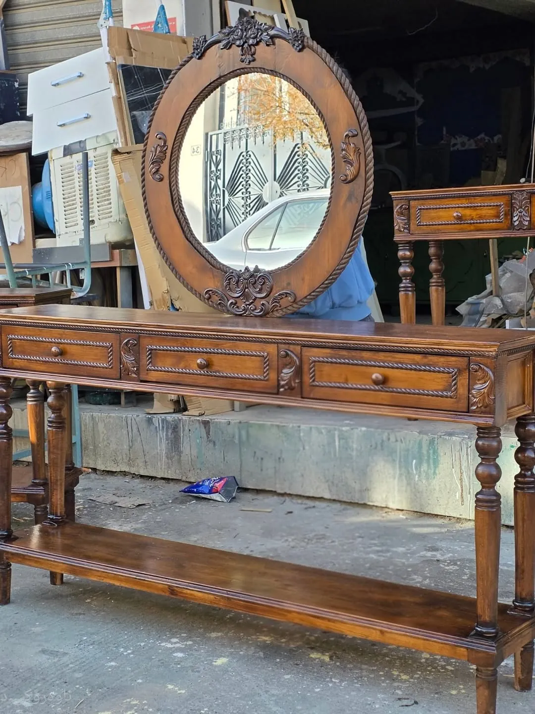Wooden Console Table with Mirror