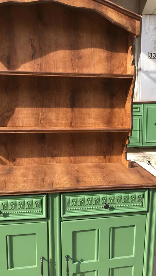 Wooden Hutch with Green Cabinets