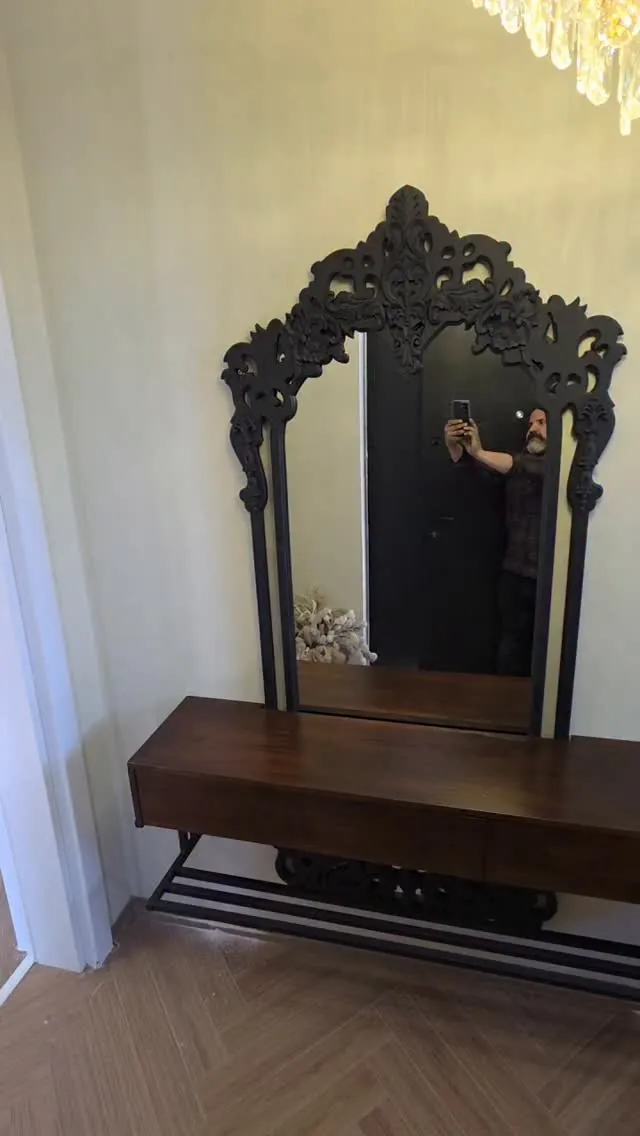 Ornate Wooden Mirror and Console Table Set