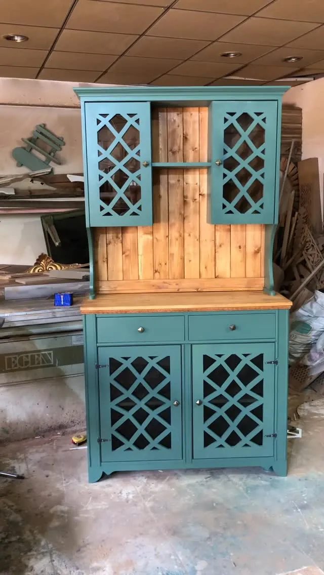 Wooden Cabinet with Lattice Glass Doors