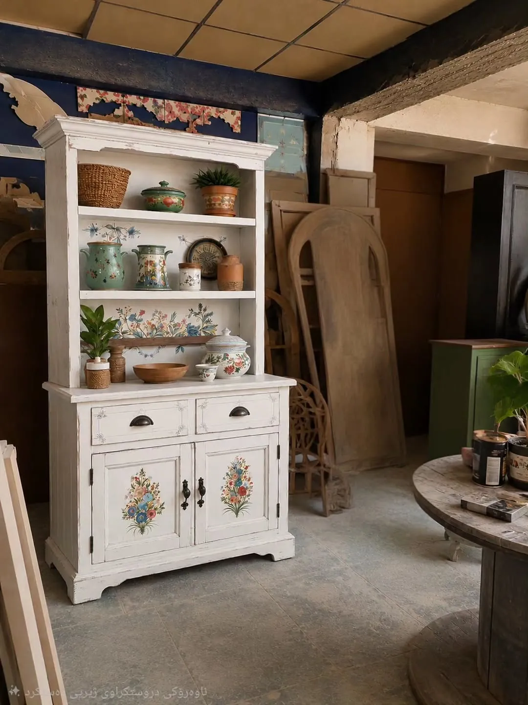 Vintage Floral Hand-Painted Cabinet