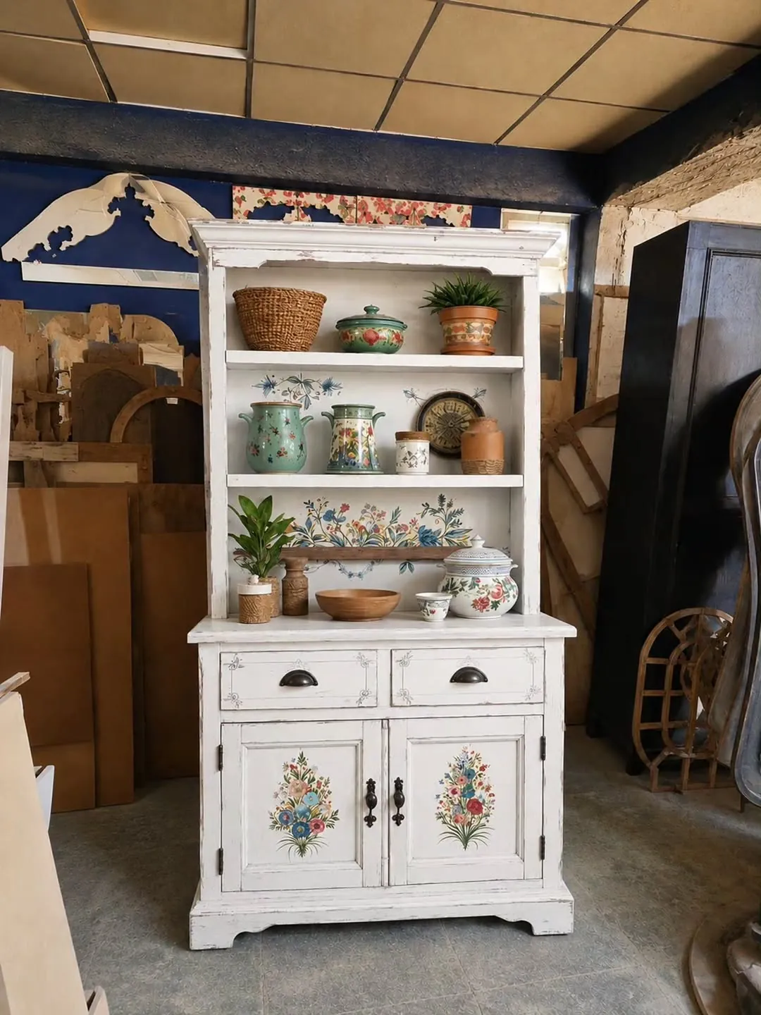 Vintage Floral Hand-Painted Cabinet