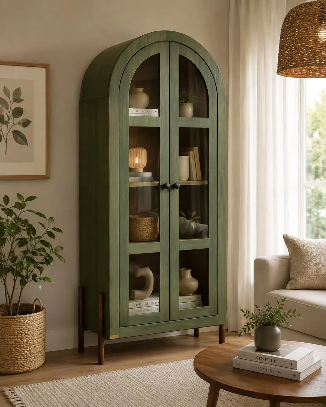 Green Arched Glass Display Cabinet