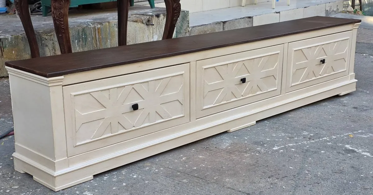Wooden TV Stand with Decorative Panels