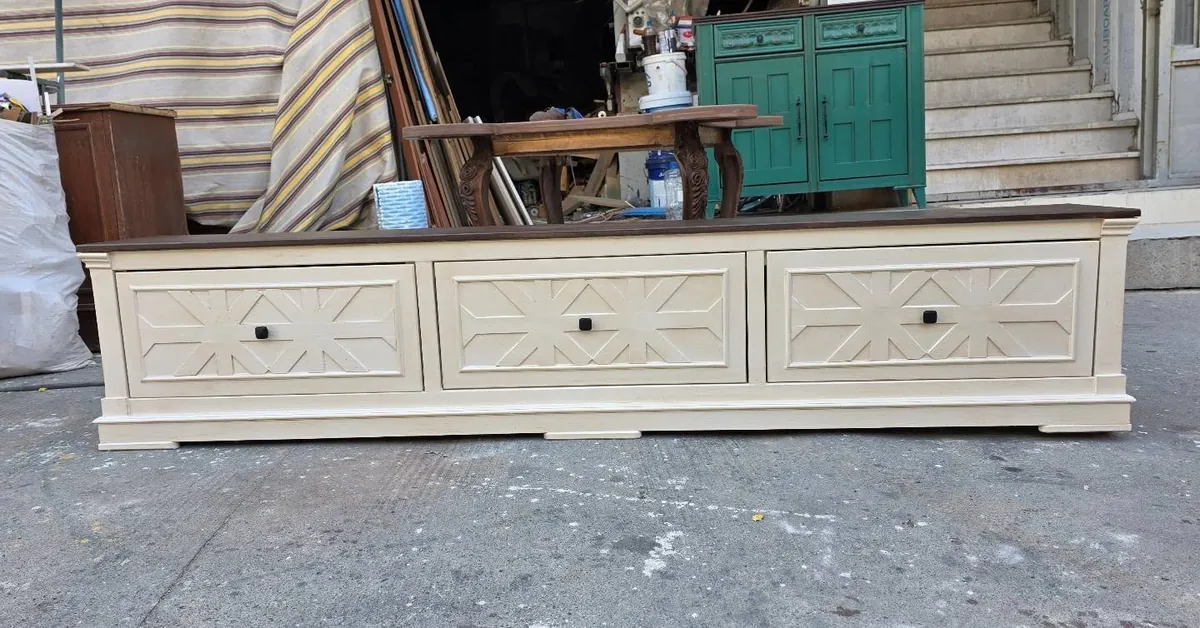 Wooden TV Stand with Decorative Panels