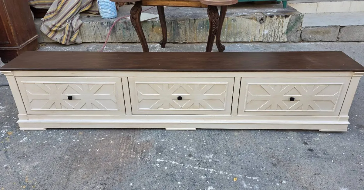 Wooden TV Stand with Decorative Panels